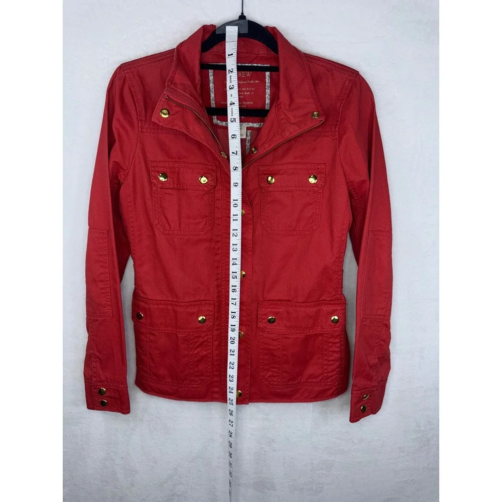 J. Crew Red Utility Jacket with Gold-Tone Hardware